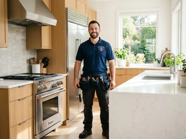 Appliance Repair Hero technician in a Aurora, OH kitchen after an appliance repair